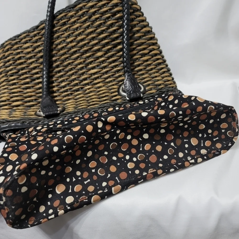 Vintage Brighton Raffia Straw Leather Trim Shoulder Bag - Black & Tan - Picture 13 of 16